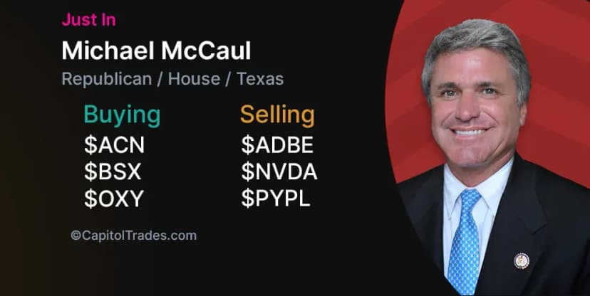 McCaul's recent stock moves: $GOOGL, $T, $ELV in; $AMZN, $ANET, $NFLX out