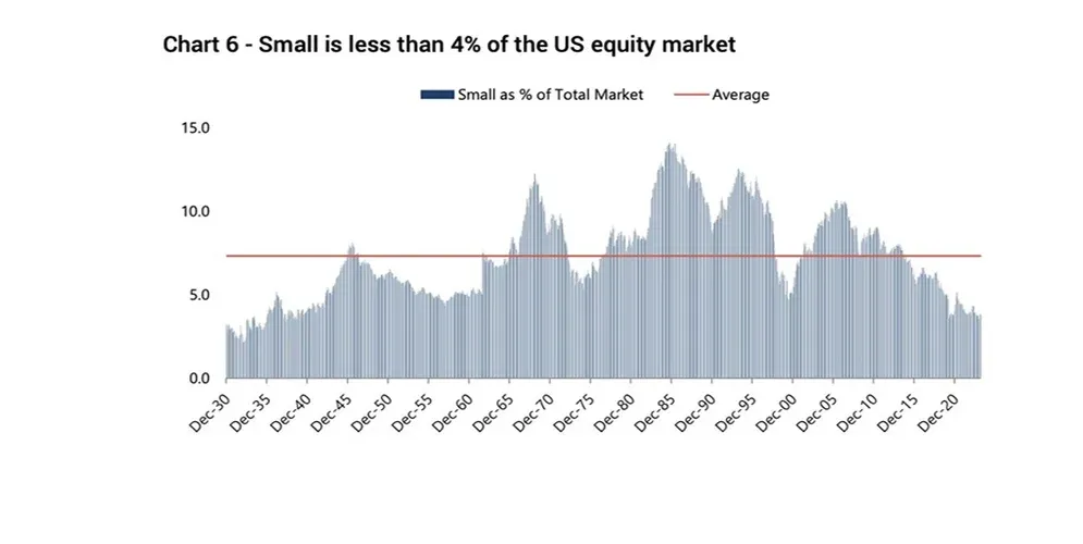 Small-cap stocks have declined to almost pre-1930 levels in the US market