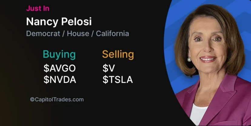 Nancy Pelosi's spouse makes notable trades in AVGO, TSLA, NVDA, & V stocks